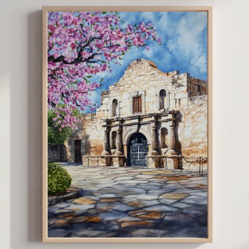 The Alamo San Antonio USA Watercolor: American Travel Art Poster