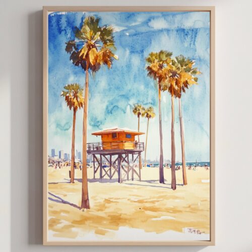 Venice Beach Los Angeles California USA Watercolor: American Travel Art Poster