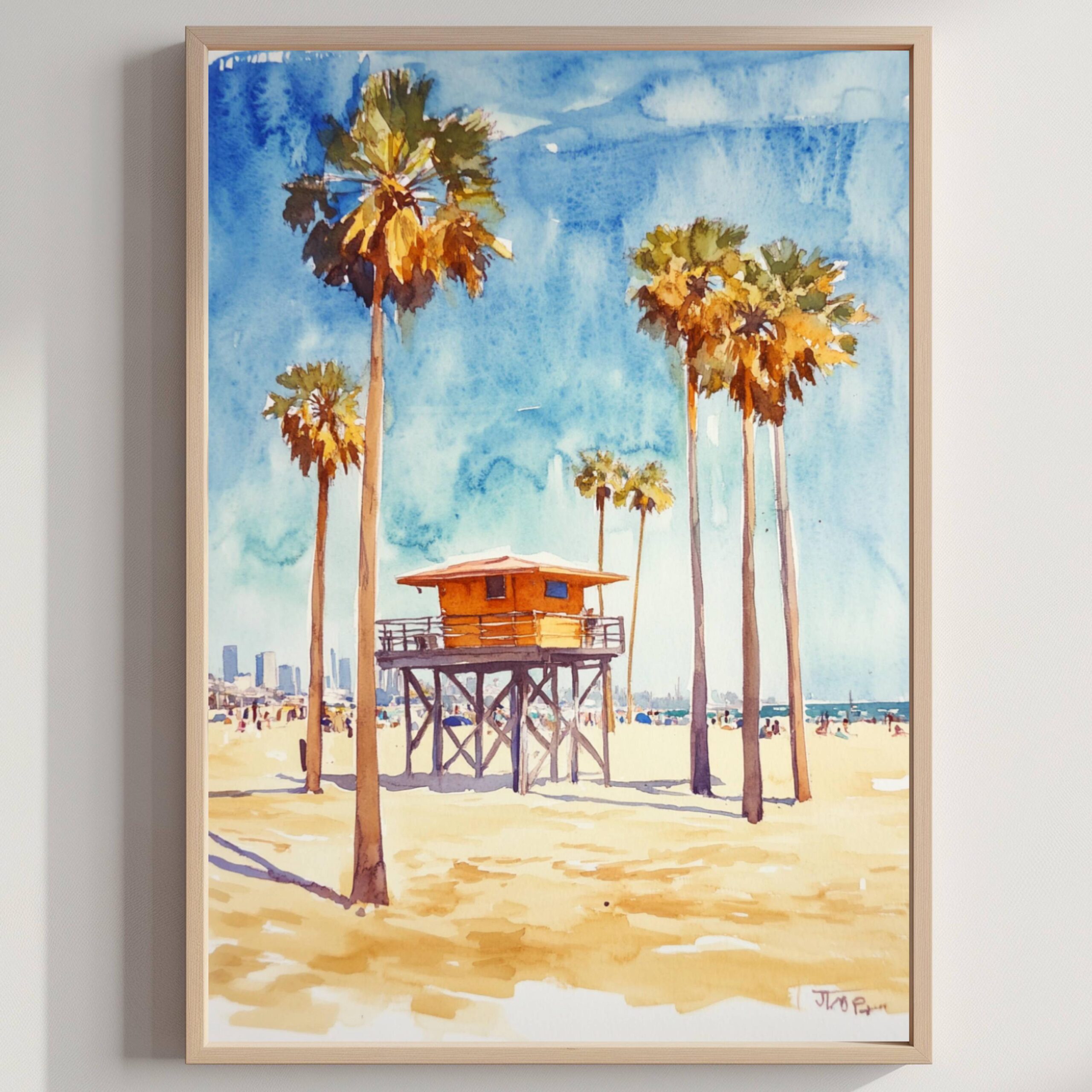 Venice Beach Los Angeles California USA Watercolor: American Travel Art Poster