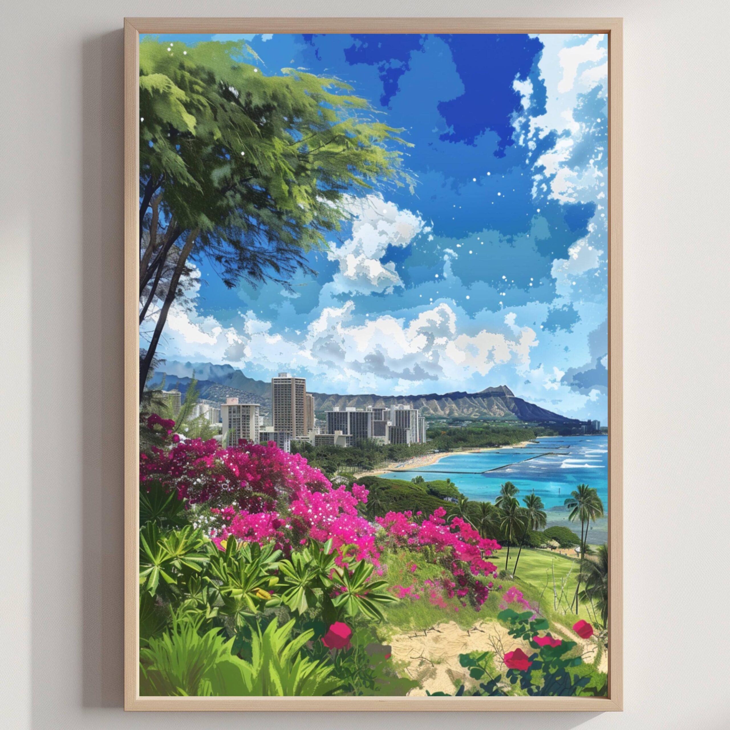 Honolulu Hawaii USA Watercolor Print: American Travel Art Poster