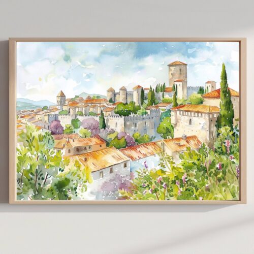 Carcassonne France Watercolor Print: Europe Travel Art Poster