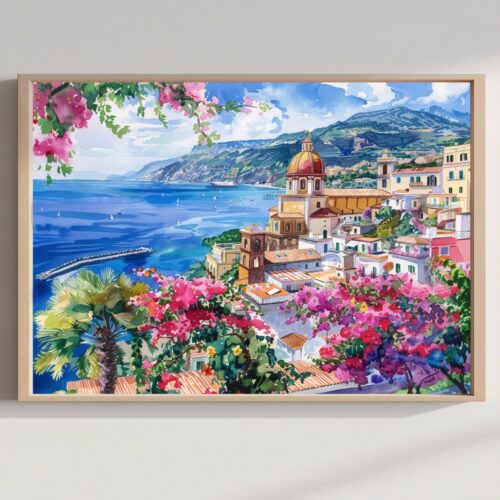Sorrento Italy Watercolor Print: Europe Travel Art Poster