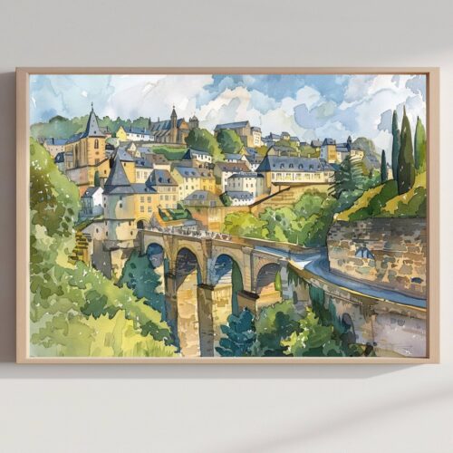 Luxembourg Watercolor Print: Europe Travel Art Poster