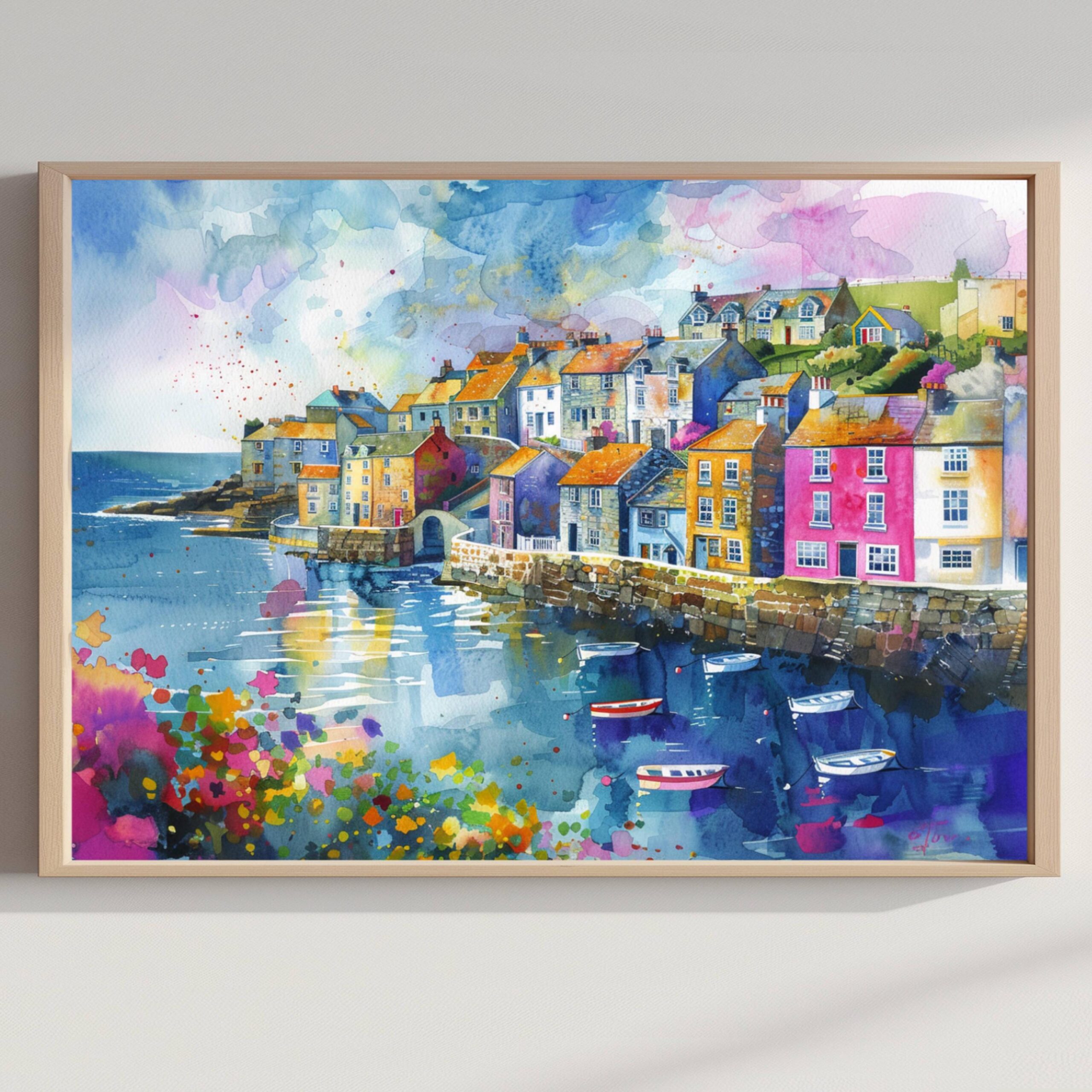 Cornwall England Watercolor Print: UK Travel Art Poster