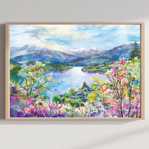 Lake Windermere England Watercolor Print: UK Travel Art Poster