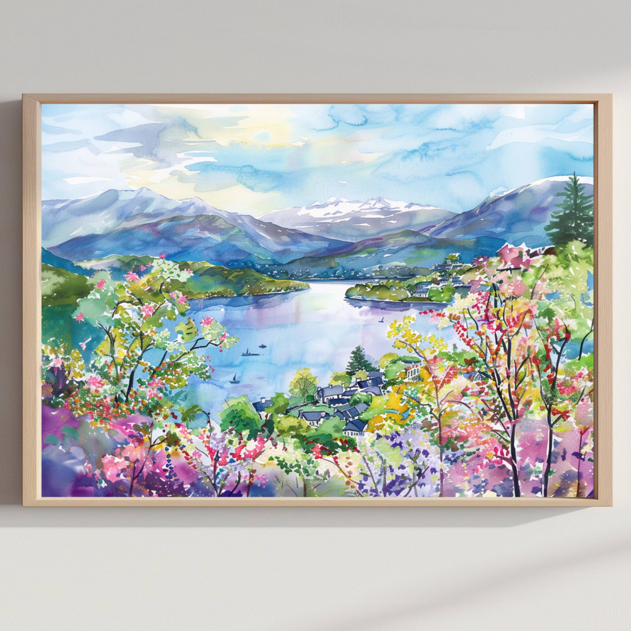 Lake Windermere England Watercolor Print: UK Travel Art Poster