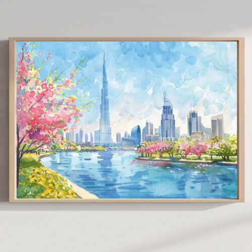 Dubai UAE Watercolor Print: Middle East Travel Art Poster
