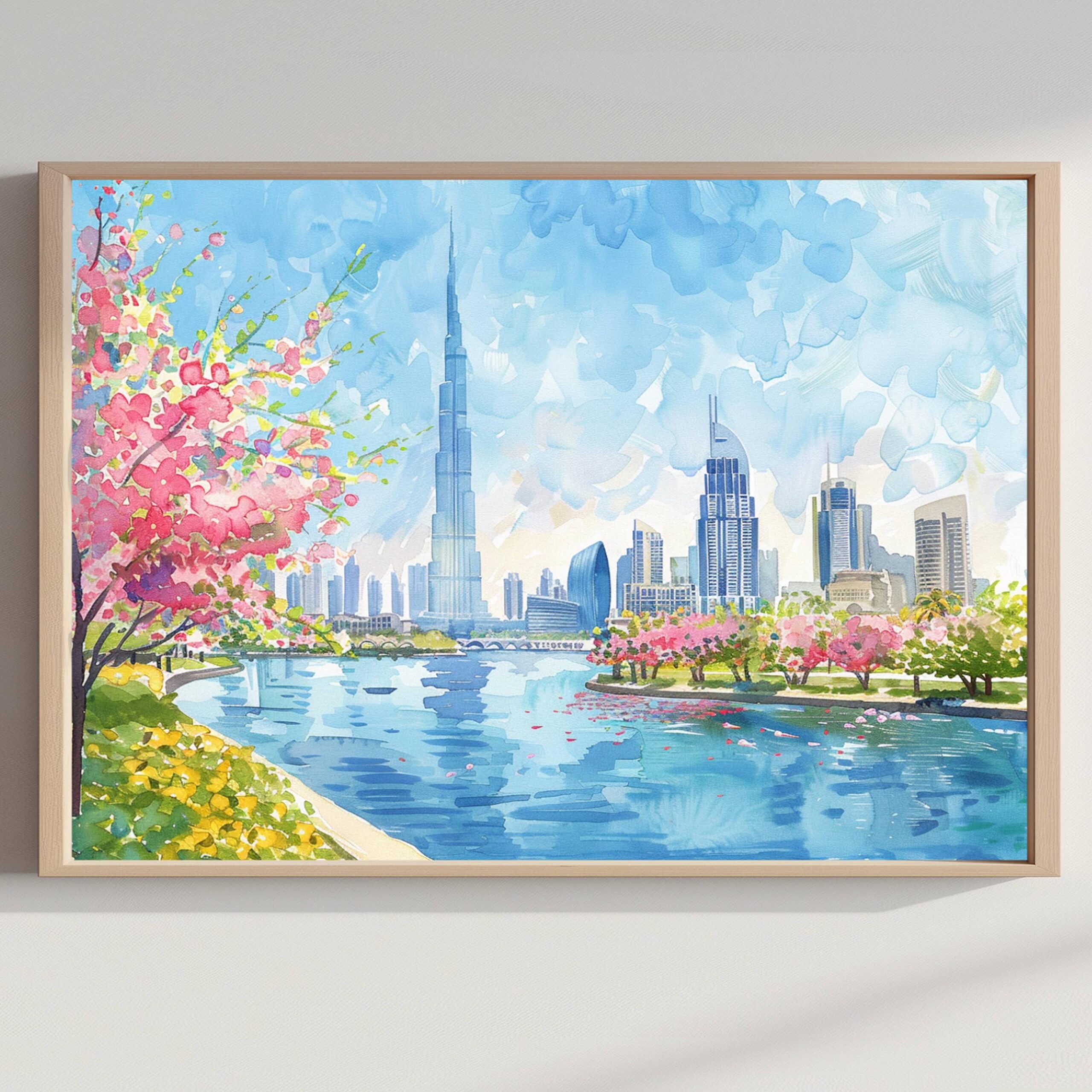 Dubai UAE Watercolor Print: Middle East Travel Art Poster