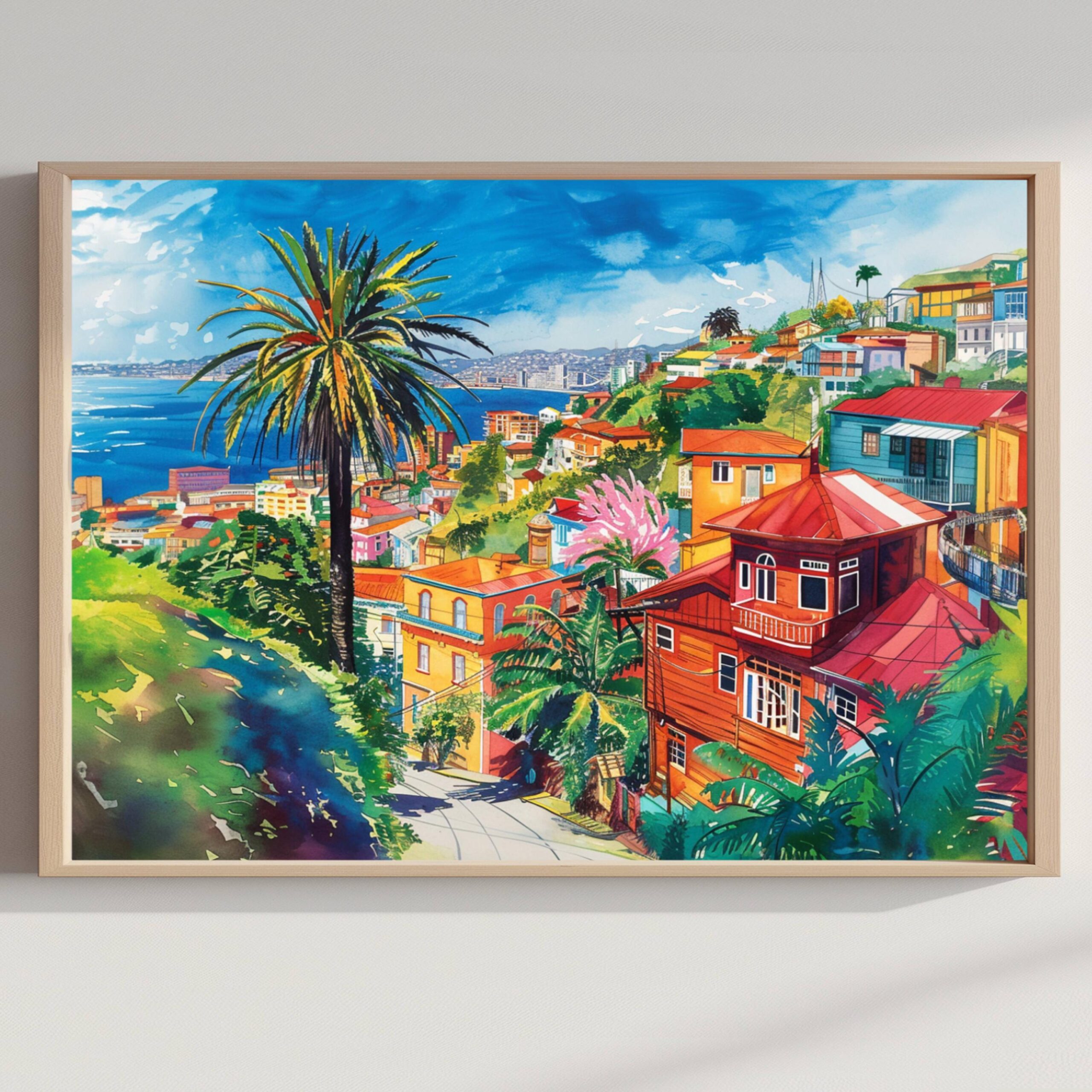 Valparaiso Chile Watercolor Print: South America Travel Art Poster