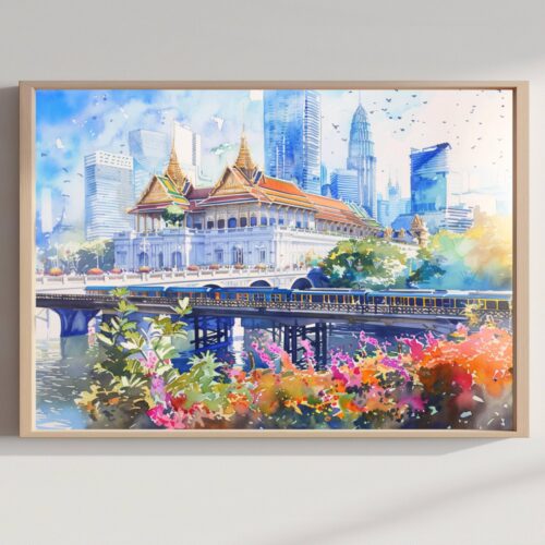 Bangkok Thailand Watercolor Print: Asian Travel Art Poster
