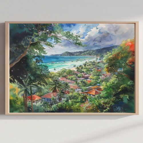 Phuket Thailand Watercolor Print: Asian Travel Art Poster