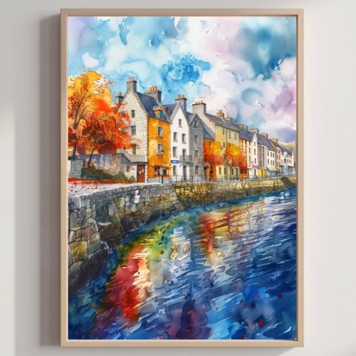 Galway Republic of Ireland Watercolor Print: Europe Travel Art Poster