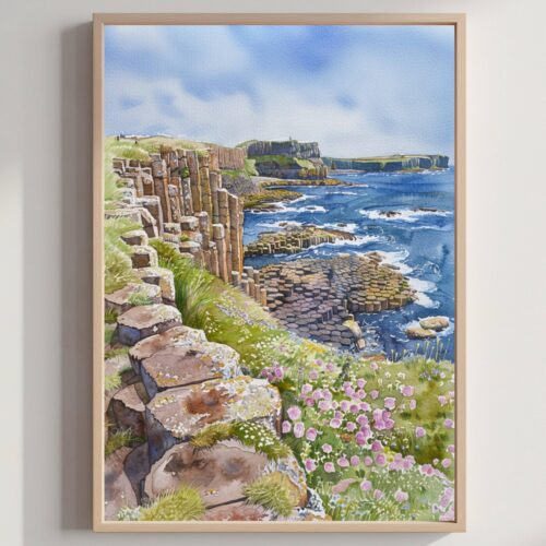 Giant's Causeway Northern Ireland United Kingdom Watercolor Print: Travel Art Poster