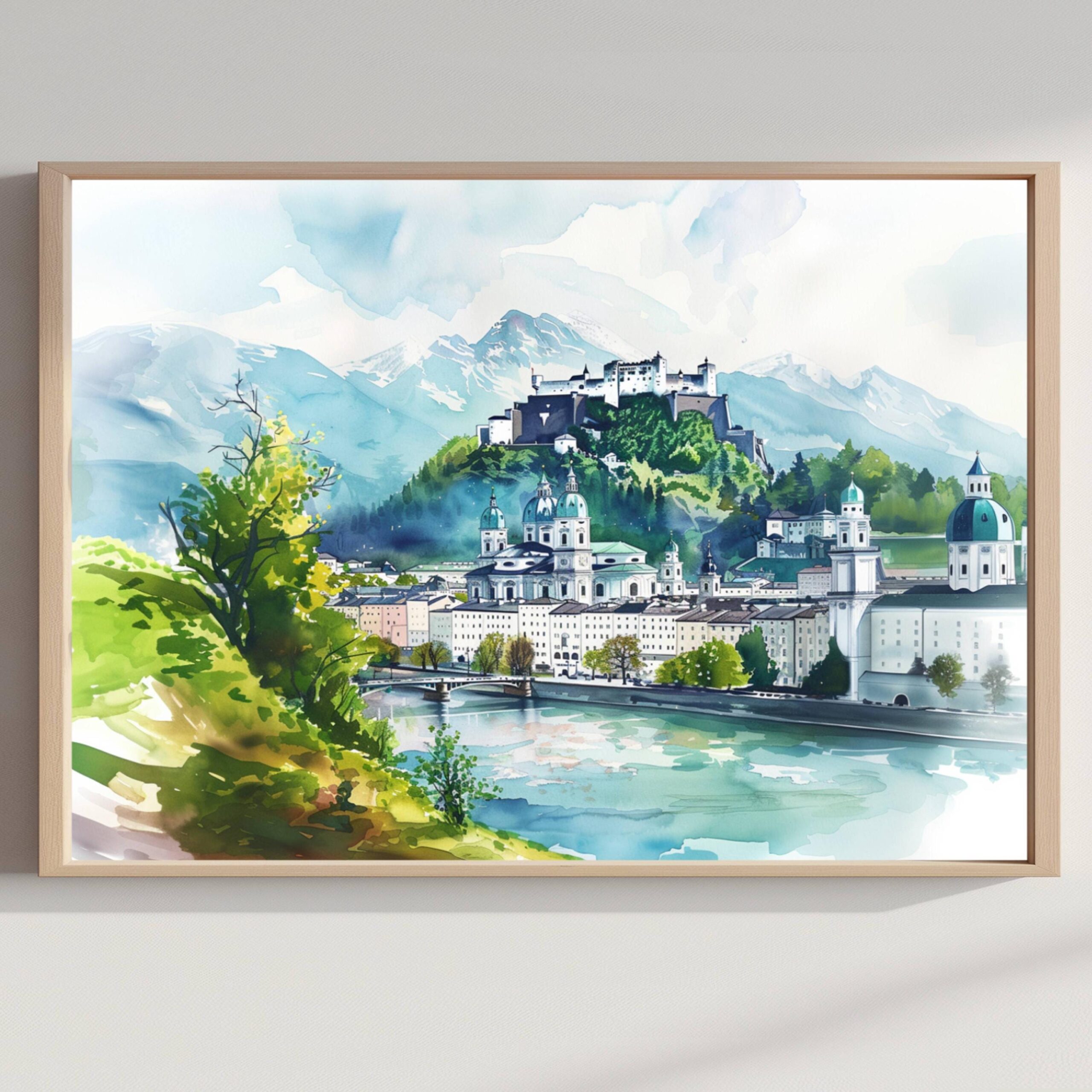 Salzburg Austria Watercolor Print: Europe Travel Art Poster