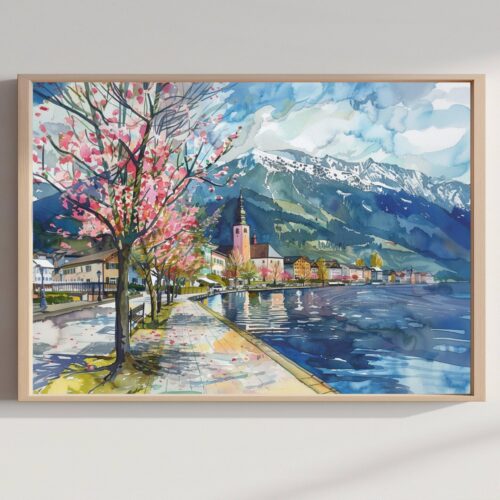 Zell am See Austria Watercolor Print: Europe Travel Art Poster