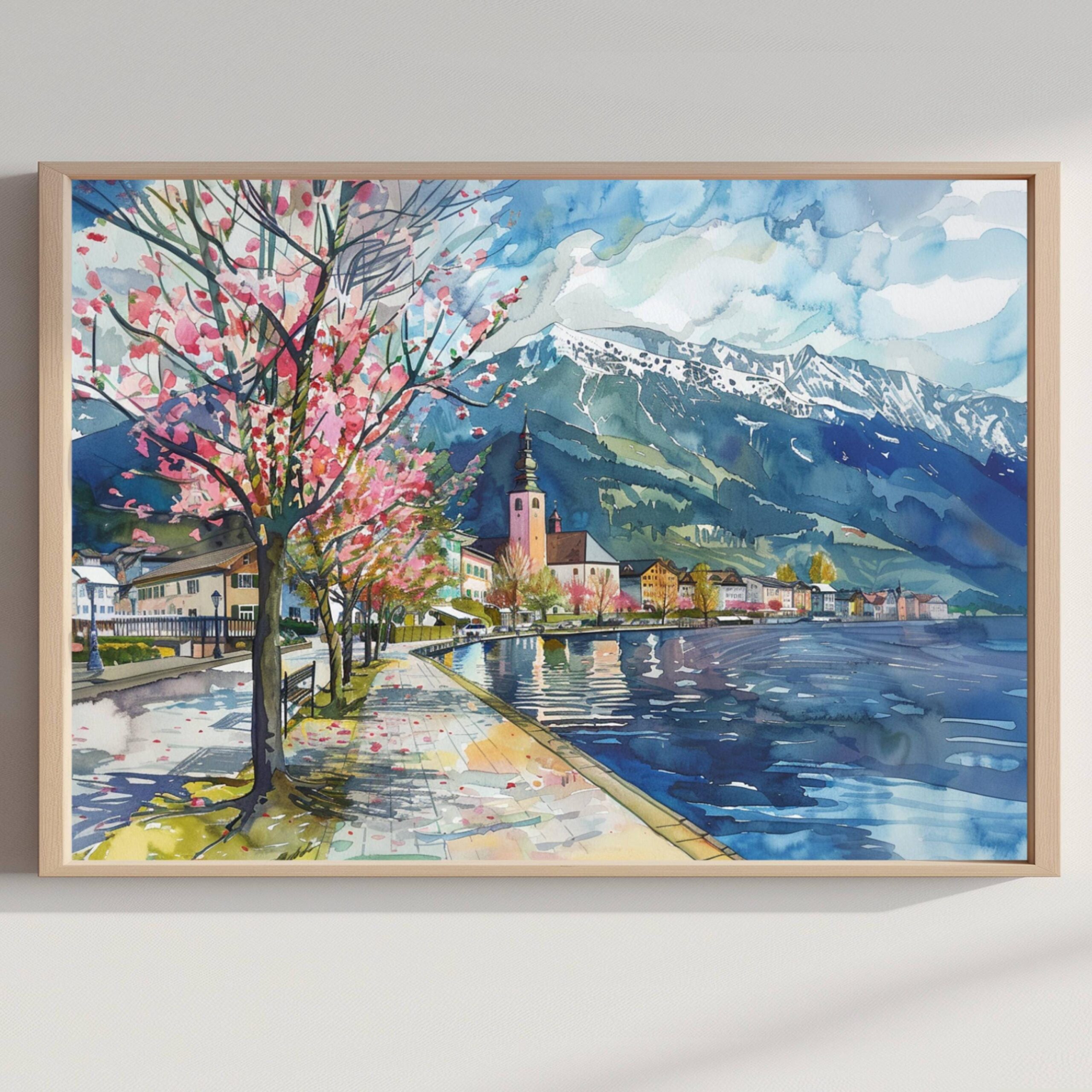 Zell am See Austria Watercolor Print: Europe Travel Art Poster