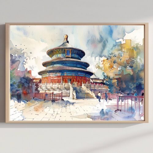 Temple of Heaven Beijing China Watercolor Print: Asian Travel Art Poster