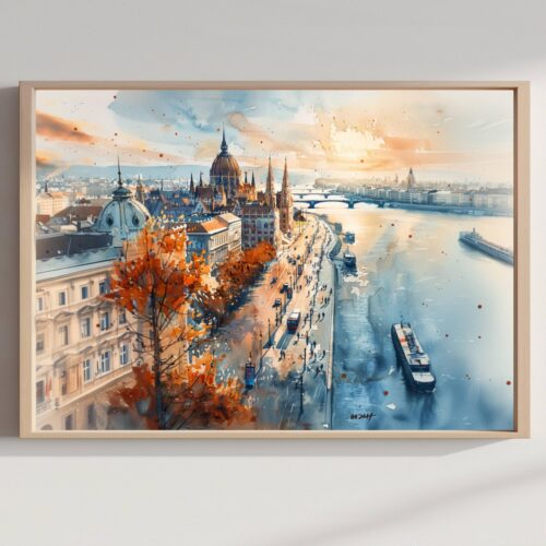 Budapest Hungary Watercolor Print: Europe Travel Art Poster