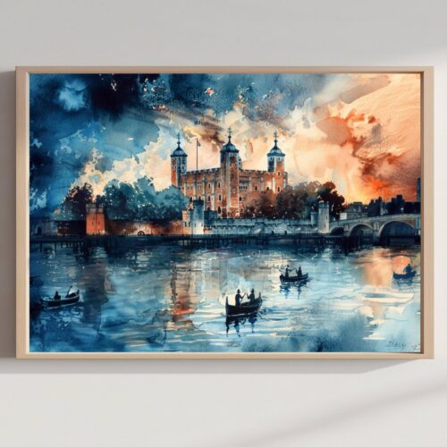 Tower of London United Kingdom Watercolor Print: Europe Travel Art Poster