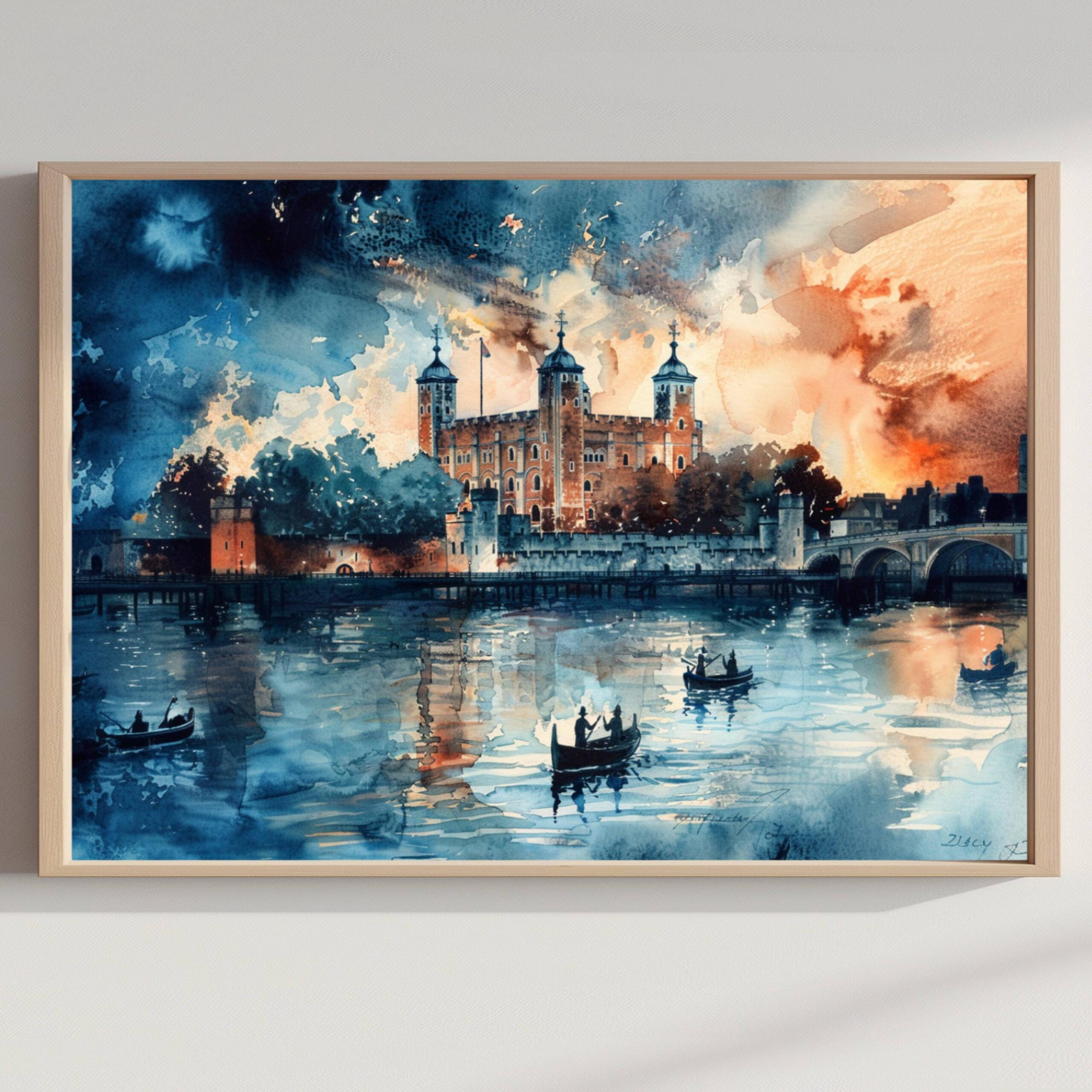 Tower of London United Kingdom Watercolor Print: Europe Travel Art Poster