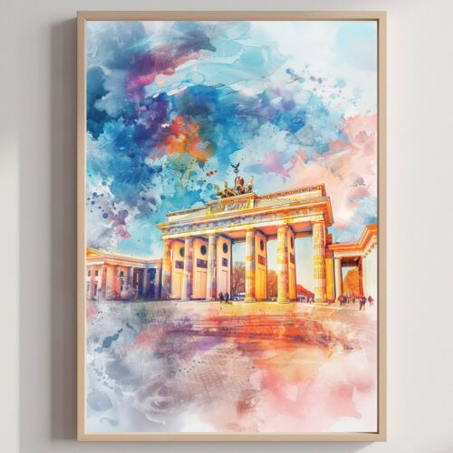 Berlin Brandenburg Gate Germany Watercolor Print: German Travel Art Poster