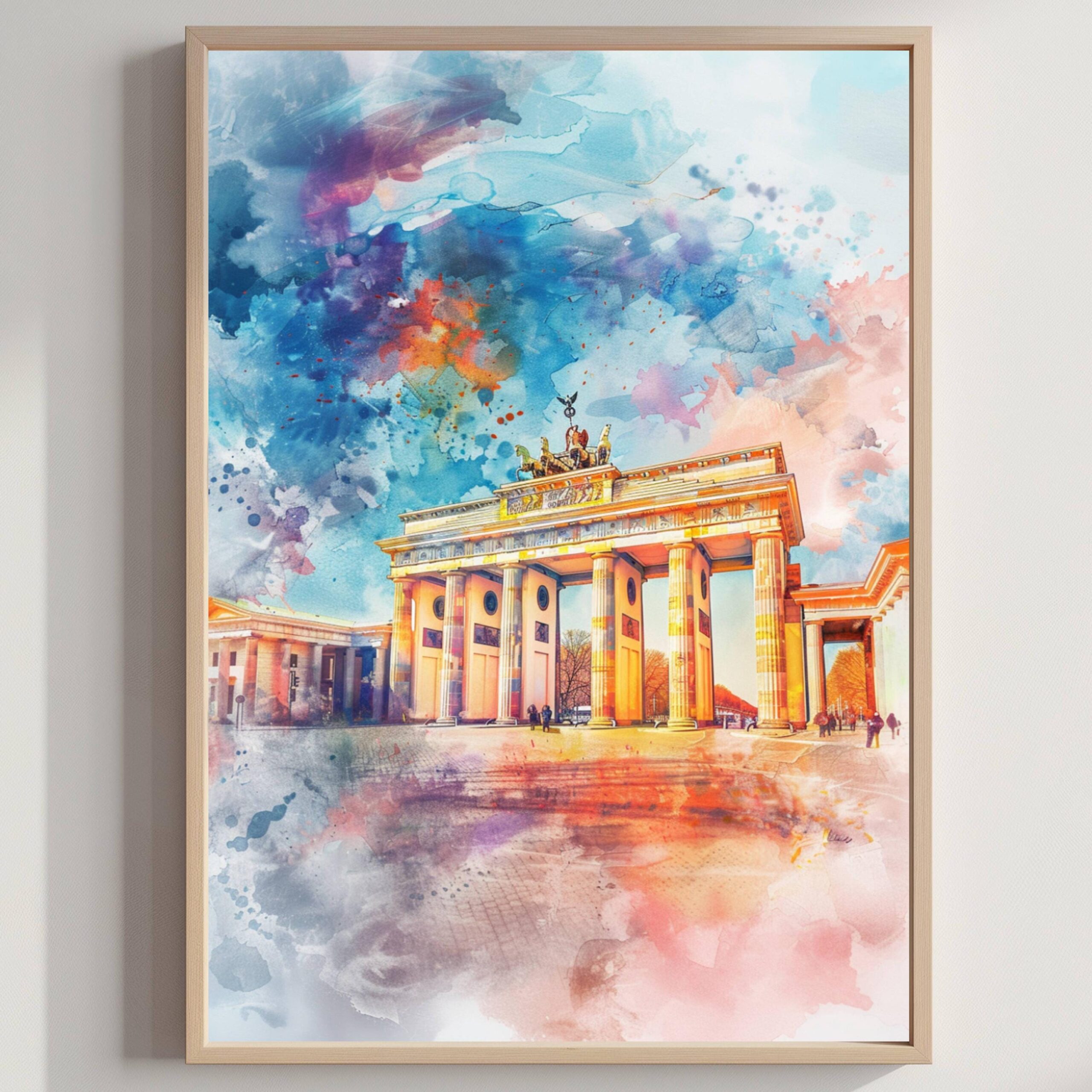 Berlin Brandenburg Gate Germany Watercolor Print: German Travel Art Poster