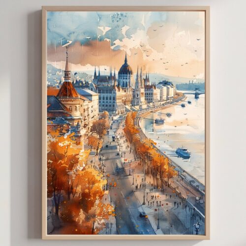 Budapest Hungary Europe Watercolor Print: Travel Art Poster