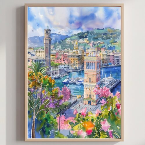 Genoa Italy Europe Watercolor Print: Travel Art Poster