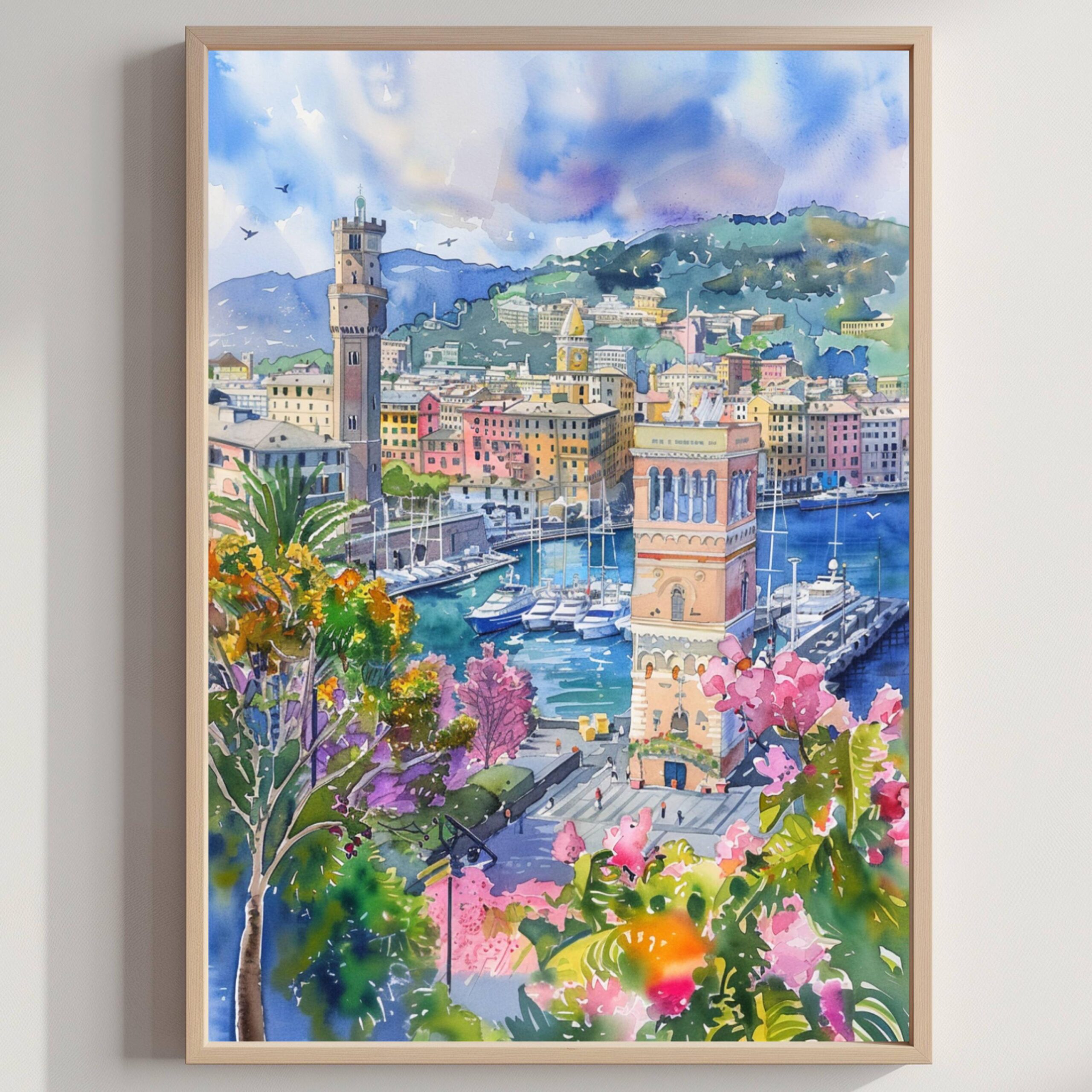 Genoa Italy Europe Watercolor Print: Travel Art Poster