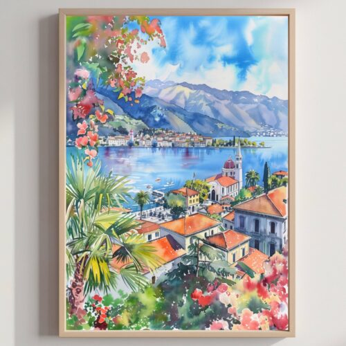 Locarno Switzerland Europe Watercolor Print: Vacation Travel Art Poster