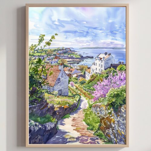 Isle of Jersey Channel Islands Watercolor Print: Europe Travel Art Poster