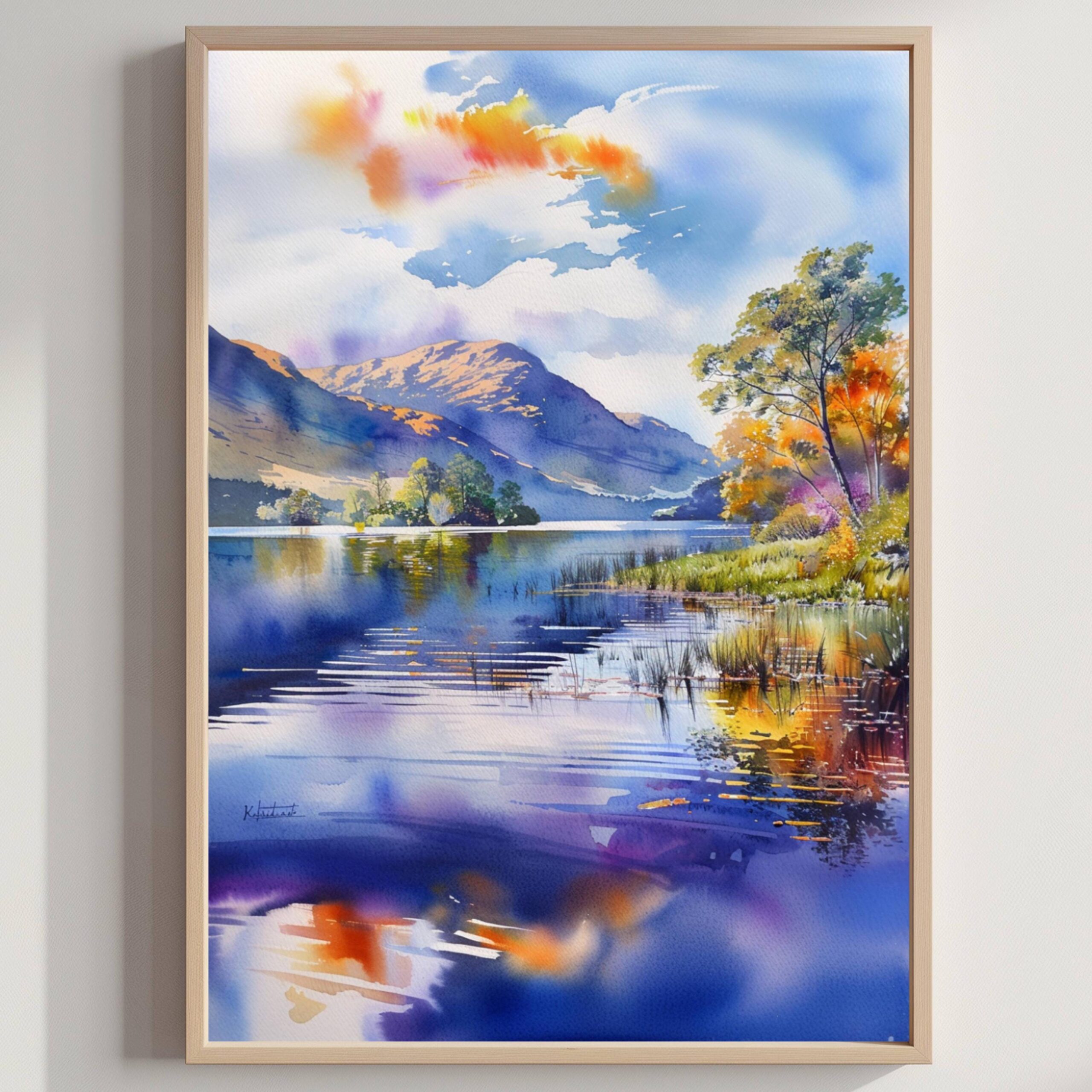 Loch Lomond Scotland UK Watercolor Print: Europe Travel Art Poster