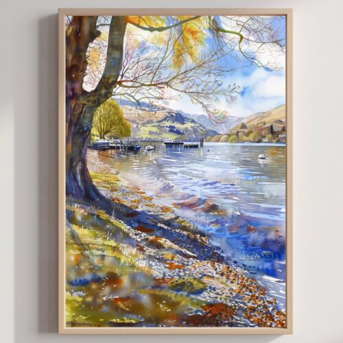 Ullswater Lake England UK Watercolor Print: Europe Travel Art Poster
