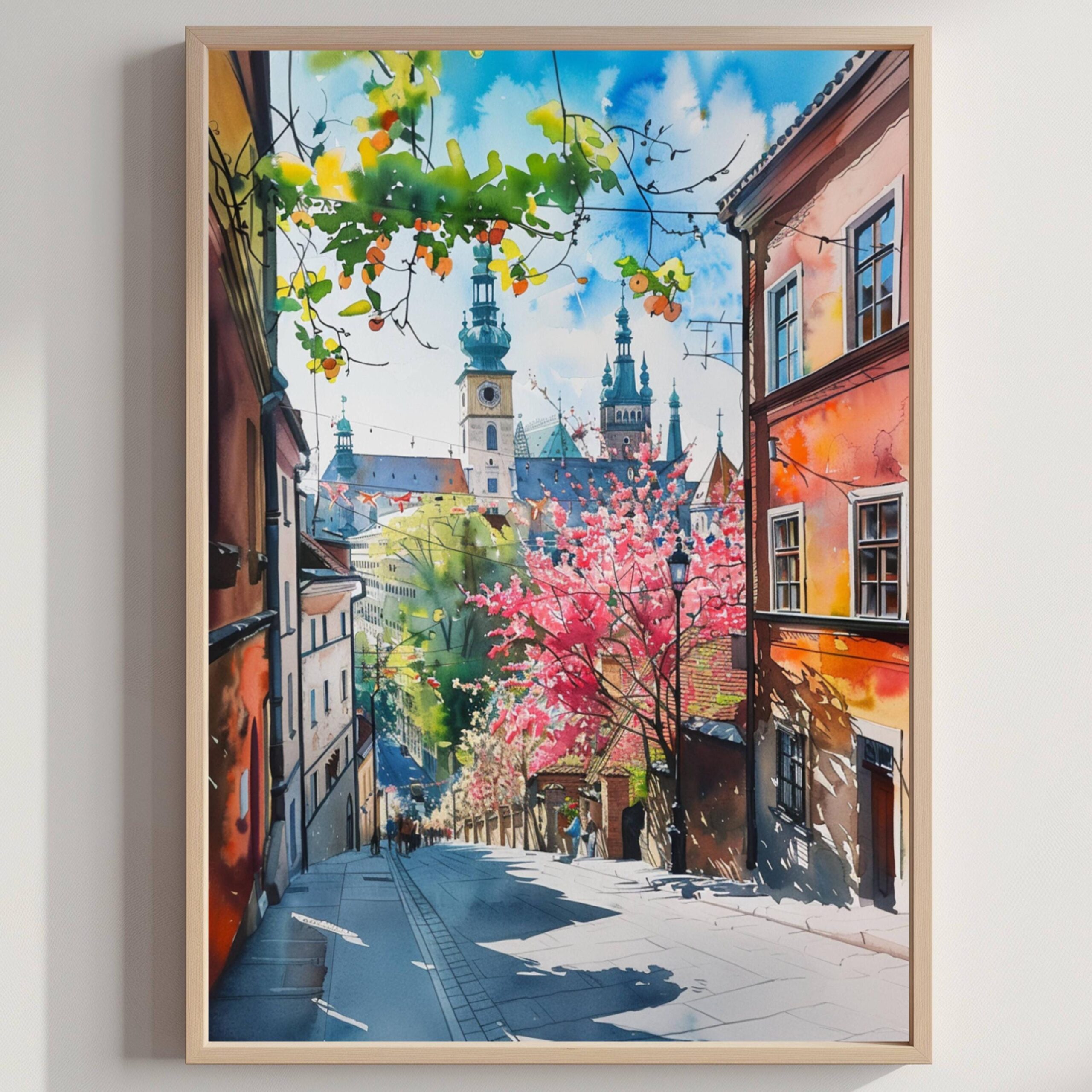 Krakow Poland Europe Watercolor Print: Vacation Travel Art Poster