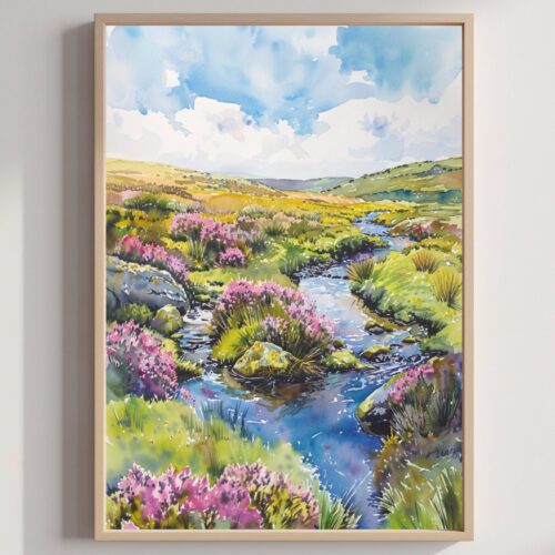 Exmoor National Park England Watercolor: United Kingdom Travel Art Poster