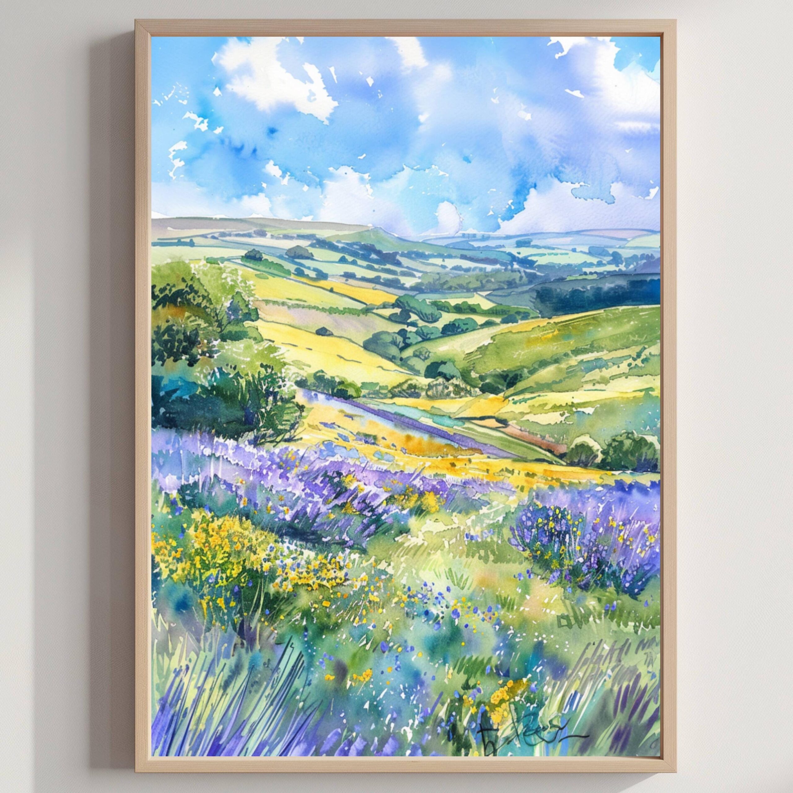 South Downs National Park England Watercolor: United Kingdom Travel Art Poster