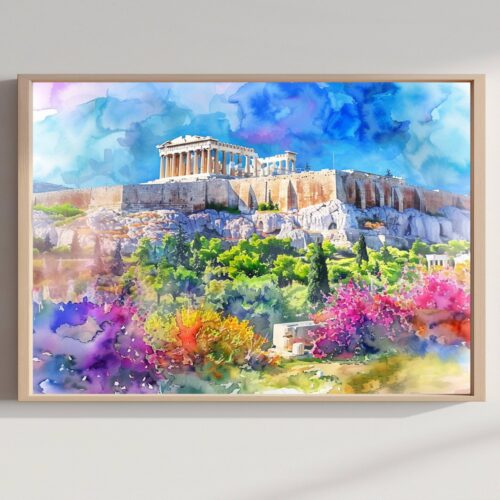 Acropolis Athens Greece Watercolor Print: Greek Travel Art Poster