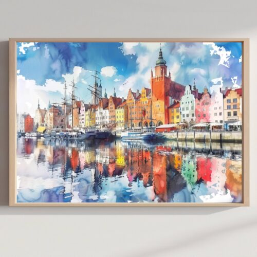 Gdansk Poland Watercolor Print: European Travel Art Poster