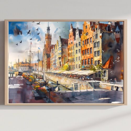 Gdansk Poland Watercolor Print: European Travel Art Poster