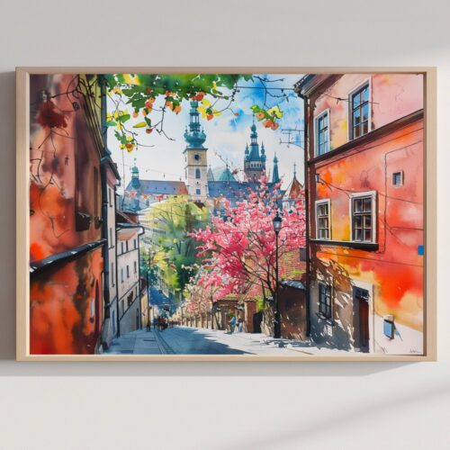 Krakow Poland Watercolor Print: European Travel Art Poster