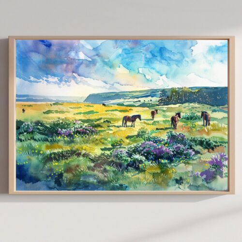 Exmoor National Park England Watercolor Print: UK Travel Art Poster