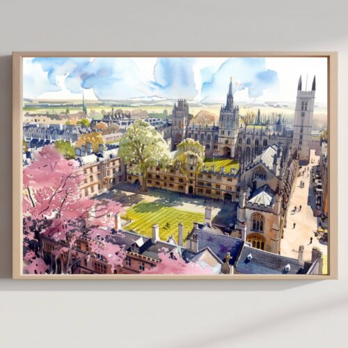 Cambridge University England Watercolor Print: UK Travel Art Poster