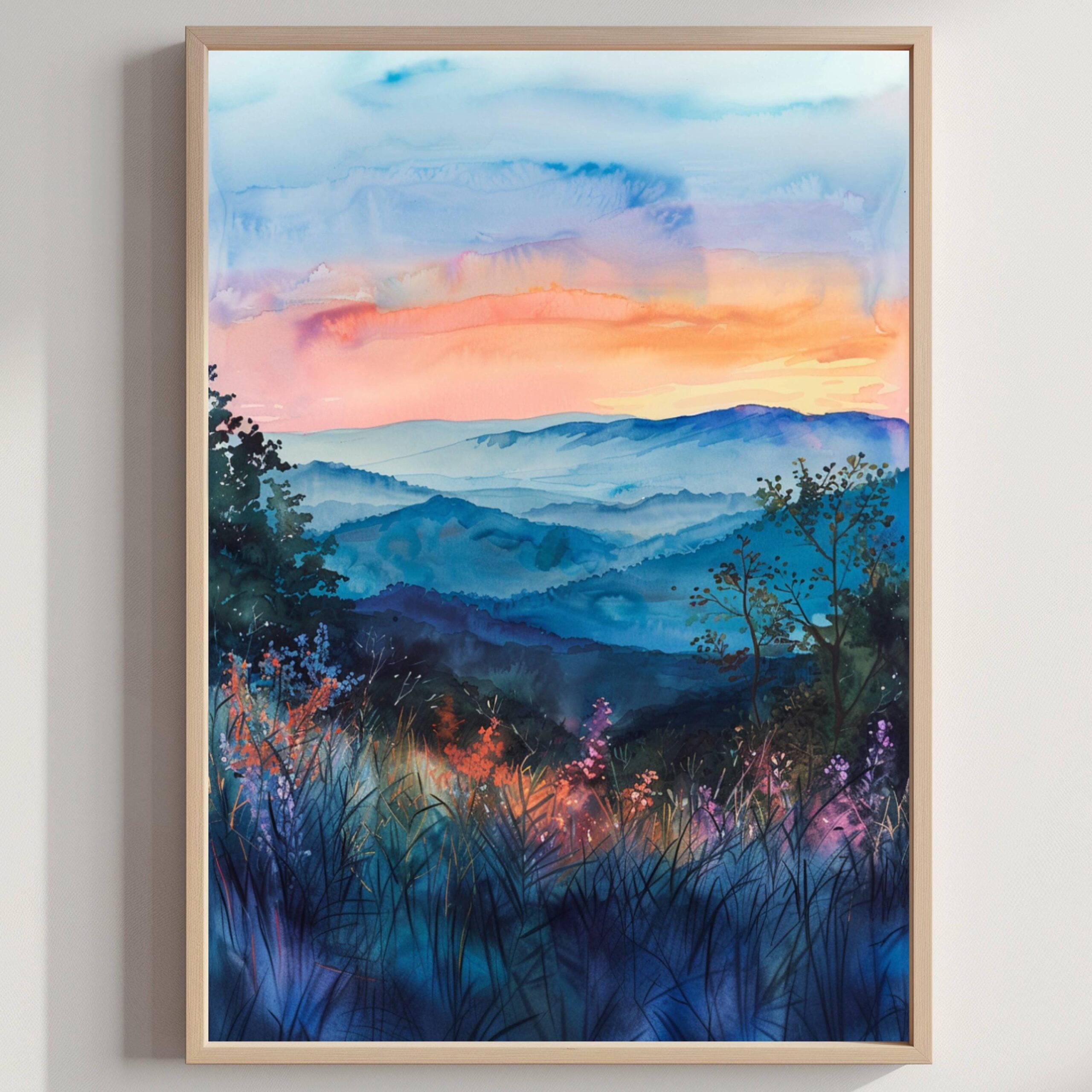 Blue Ridge Mountains National Park USA Watercolor Print: American Travel Poster