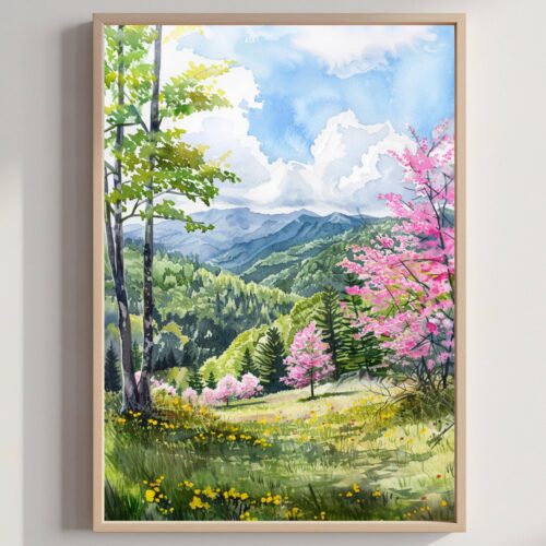 Smoky Mountains National Park USA Watercolor Print: American Travel Poster