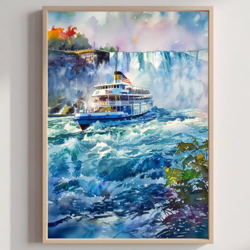 Maid of the Mist Boat Niagara Falls USA Watercolor Print: Travel Poster