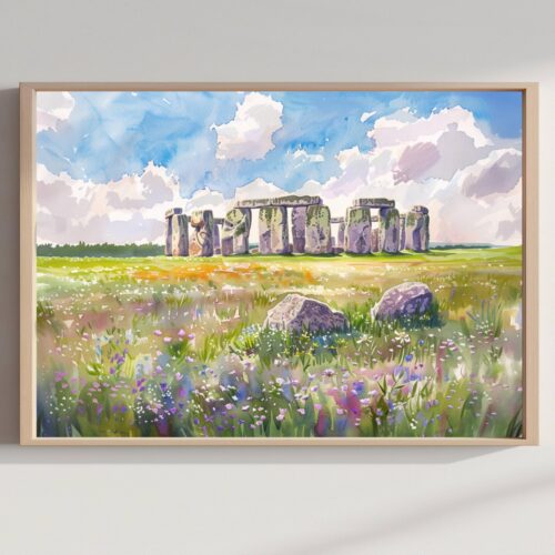 Stonehenge England Watercolor Print: UK Travel Art Poster