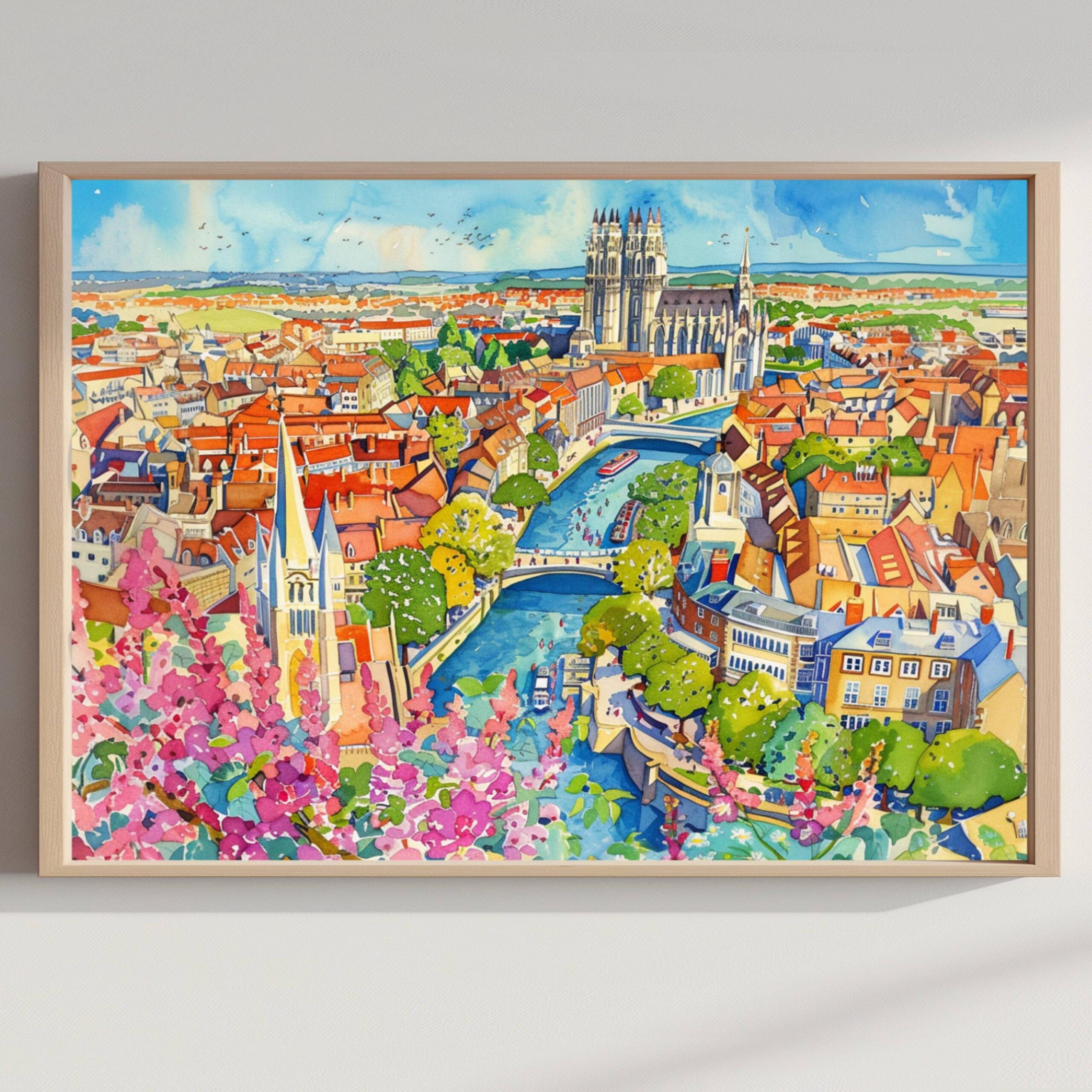 York England Watercolor Print: UK Travel Art Poster