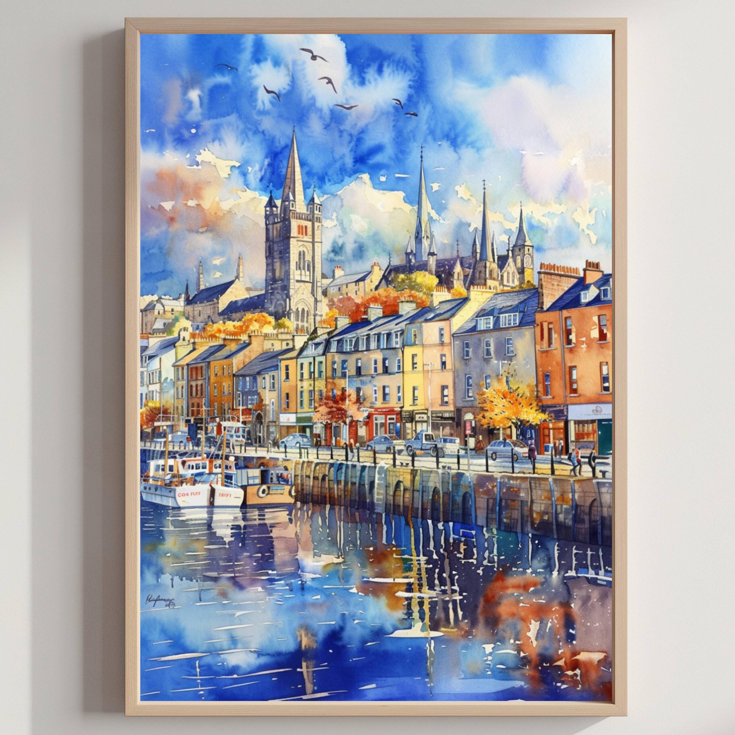 Cobh Cork Republic of Ireland Watercolor Print: Europe Travel Art Poster
