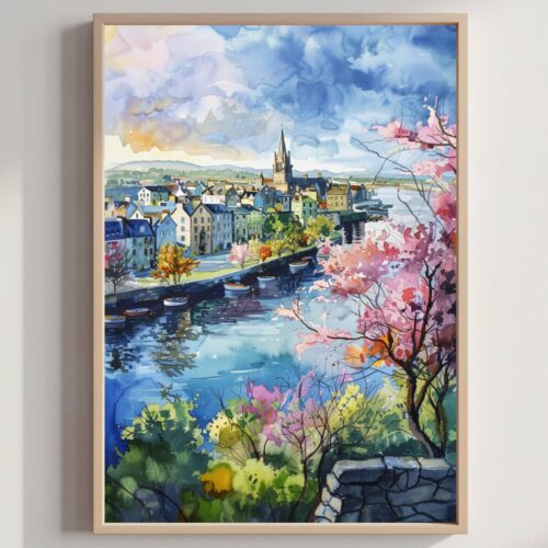 Galway Republic of Ireland Watercolor Print: Europe Travel Art Poster