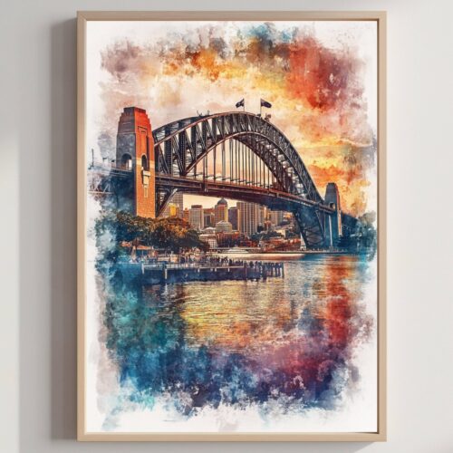 Harbour Bridge Sydney Australia Watercolor Print: Travel Art Poster